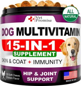 Dog Multivitamin Chewable Glucosamine Senior & Puppy Multivitamin Joint Support Health Immunity Mobility Energy Gut Skin 120 Chews - Vet Promise