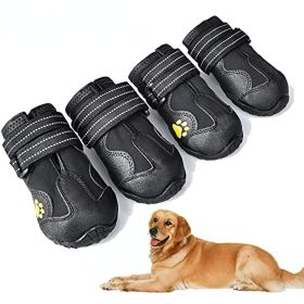 Dog Boots; Waterproof  Dog Booties with Reflective Rugged Anti-Slip Sole and Skid-Proof; Outdoor 4Pcs - Black - Size 8:(3.3"x2.9")(L*W) for 75-95 lbs