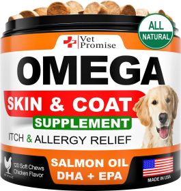 Omega 3 for Dogs Coat Supplement Fish Oil Chews Allergy Itch Relief Anti Shedding Supplement Dry Skin Treatment Salmon Oil Made in USA 120 Treats