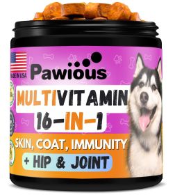 Dog Multivitamin Chewable Glucosamine 16 in 1 Dog Vitamins Supplements Senior and Puppy Multivitamin for Dogs Hip and Joint Support Health - Pawious