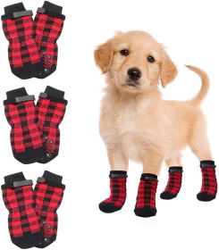 ChriSas Anti-Slip Dog Socks; Waterproof Paw Protectors with Reflective Straps Traction Control for Indoor & Outdoor Wear; 4pcs - Black dog claw - M