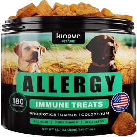 Natural Dog Allergy Chews Omega Probiotics Apple Cider Vinegar Relief Supplement Hot Spots Itchy Skin Seasonal Food Allergies 180 Chews for Dogs