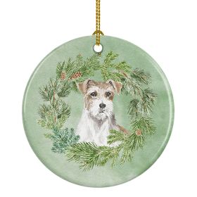 Jack Russell Terrier Chestnut and White Wirehaired Christmas Wreath Ceramic Ornament Christmas Tree Hanging Decorations Home Christmas Holiday, 3 in