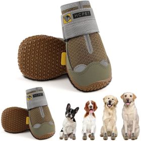 Dog Boots Breathable S M LAnti-Slip Paw Protector Hot Pavement Winter Snow Hiking Reflective Straps 4PCS - Khaki-Grey - #3 (width 1.77 in) 31-38 lbs